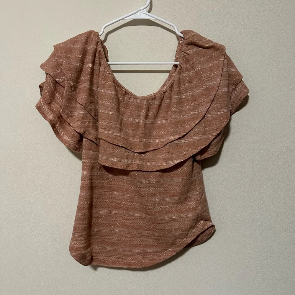NWT Free People "Heirloom" Slub Knit Ruffle Top in "Doe Combo" Blush Pink size L - Picture 3 of 8